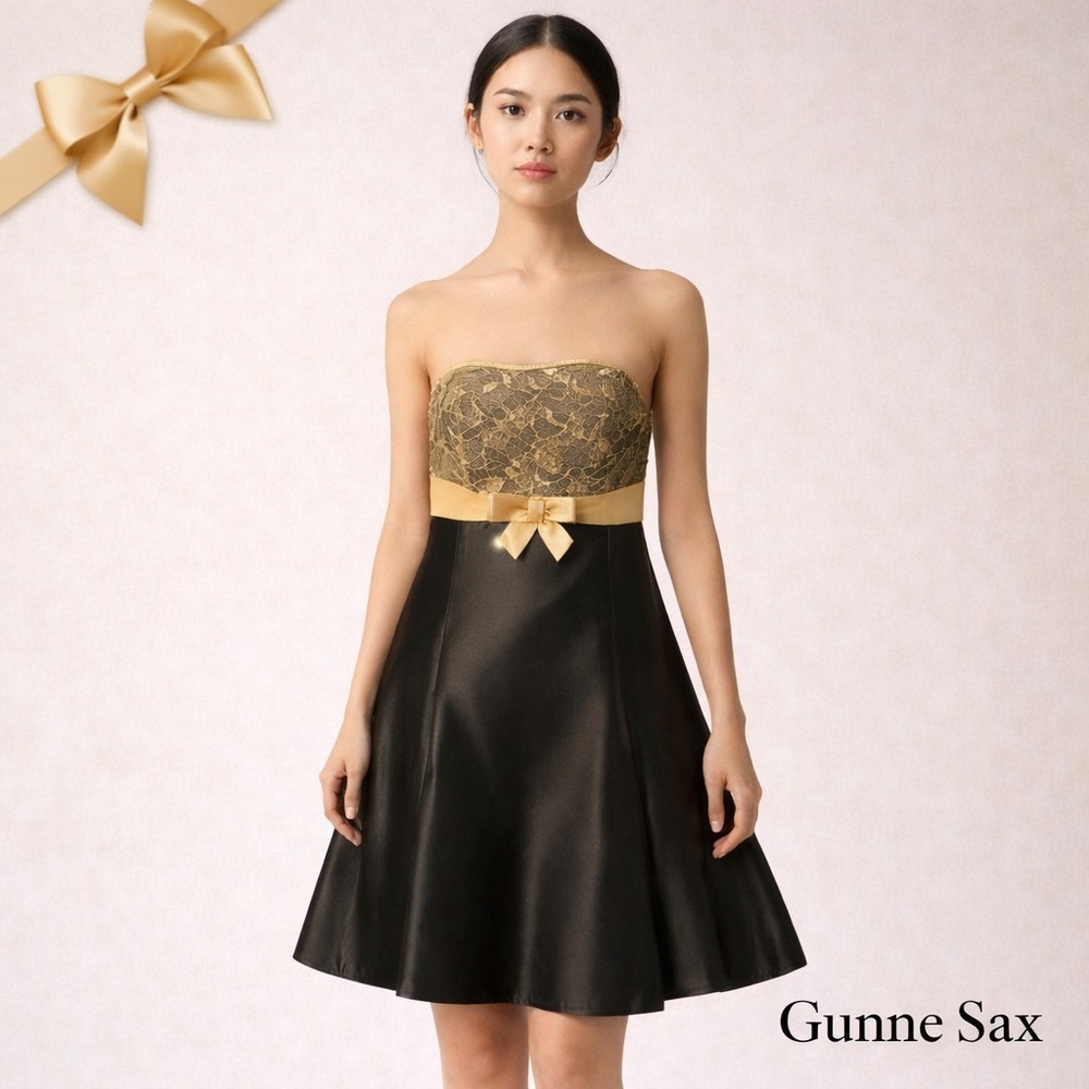 Vintage 80s Gunne Sax Gold Strapless Girls Party Dress Size 0